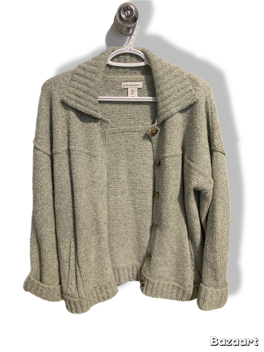 Cupcakes and Cashmere Sage Green Button-Front Bouclé Sweater